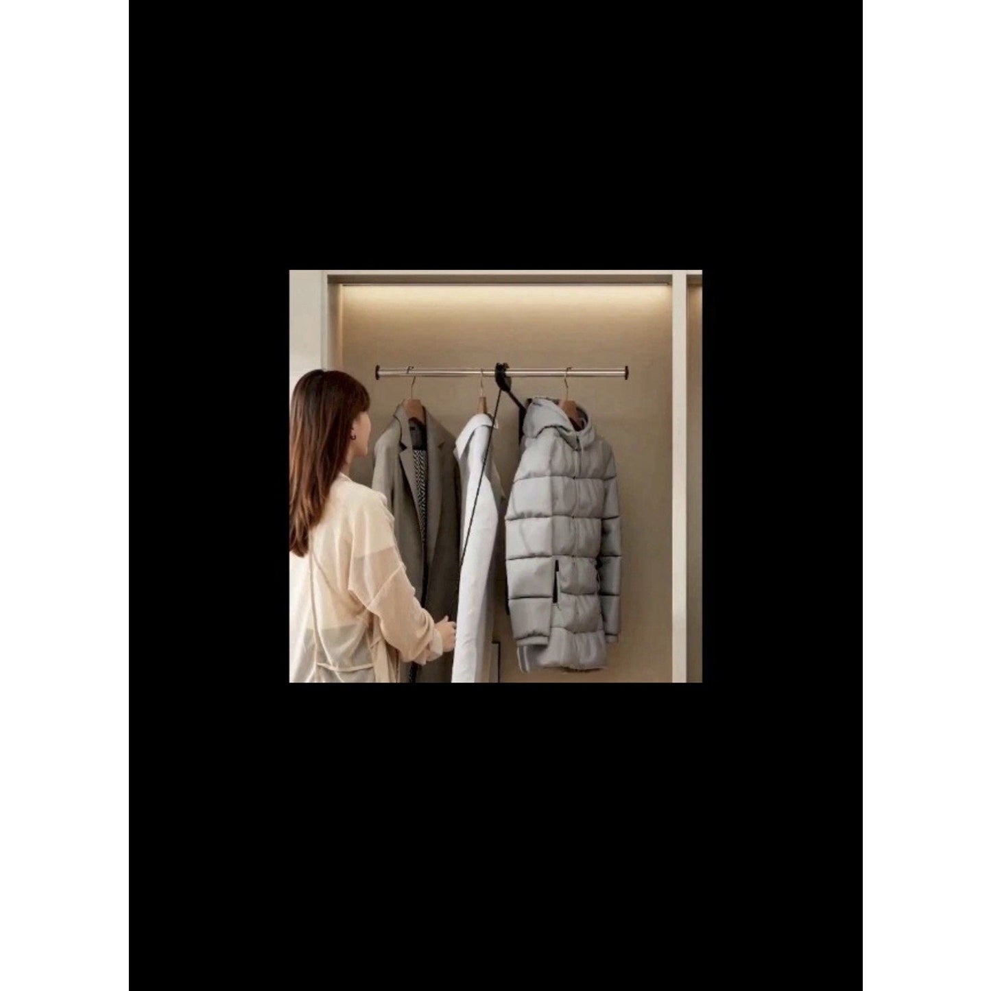 Pull Down Closet Rod, 26 Inch Soft-Close Buffering Clothing Organizer, Stainless