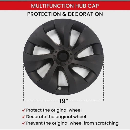 19 Inch Matte Black Hubcap Wheel Covers (4 Pcs) Fits Tesla Model Y