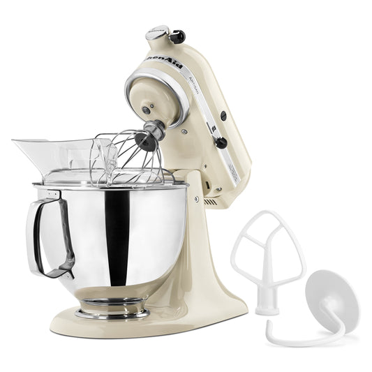 KitchenAid Artisan Series 5-Quart Tilt-Head Stand Mixer, Almond Cream with Flat Beater, Dough Hook, Whip