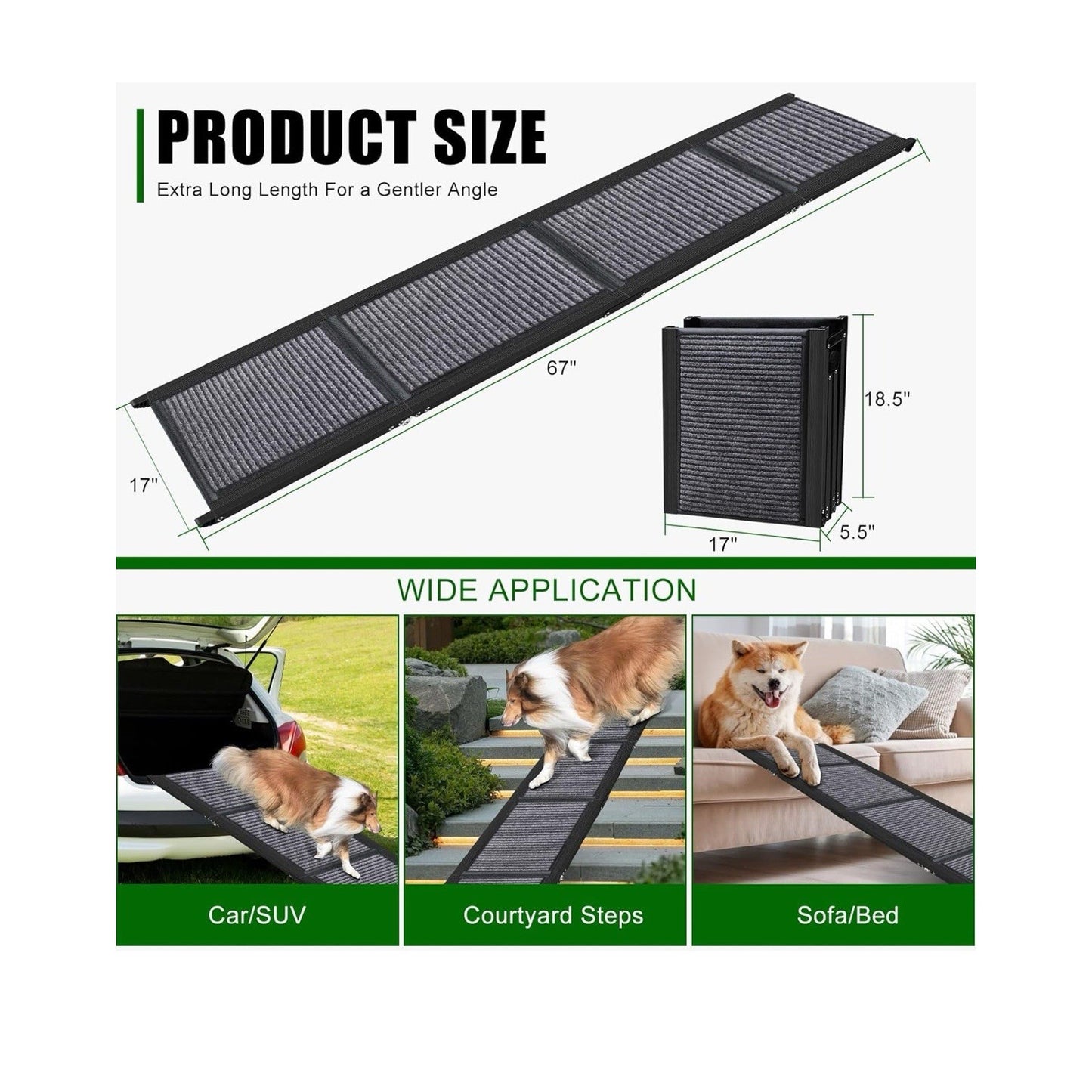 PUPAINT CW-001 67" Long Portable Folding Pet Ramp, Grey Aluminum Alloy & Fiber new