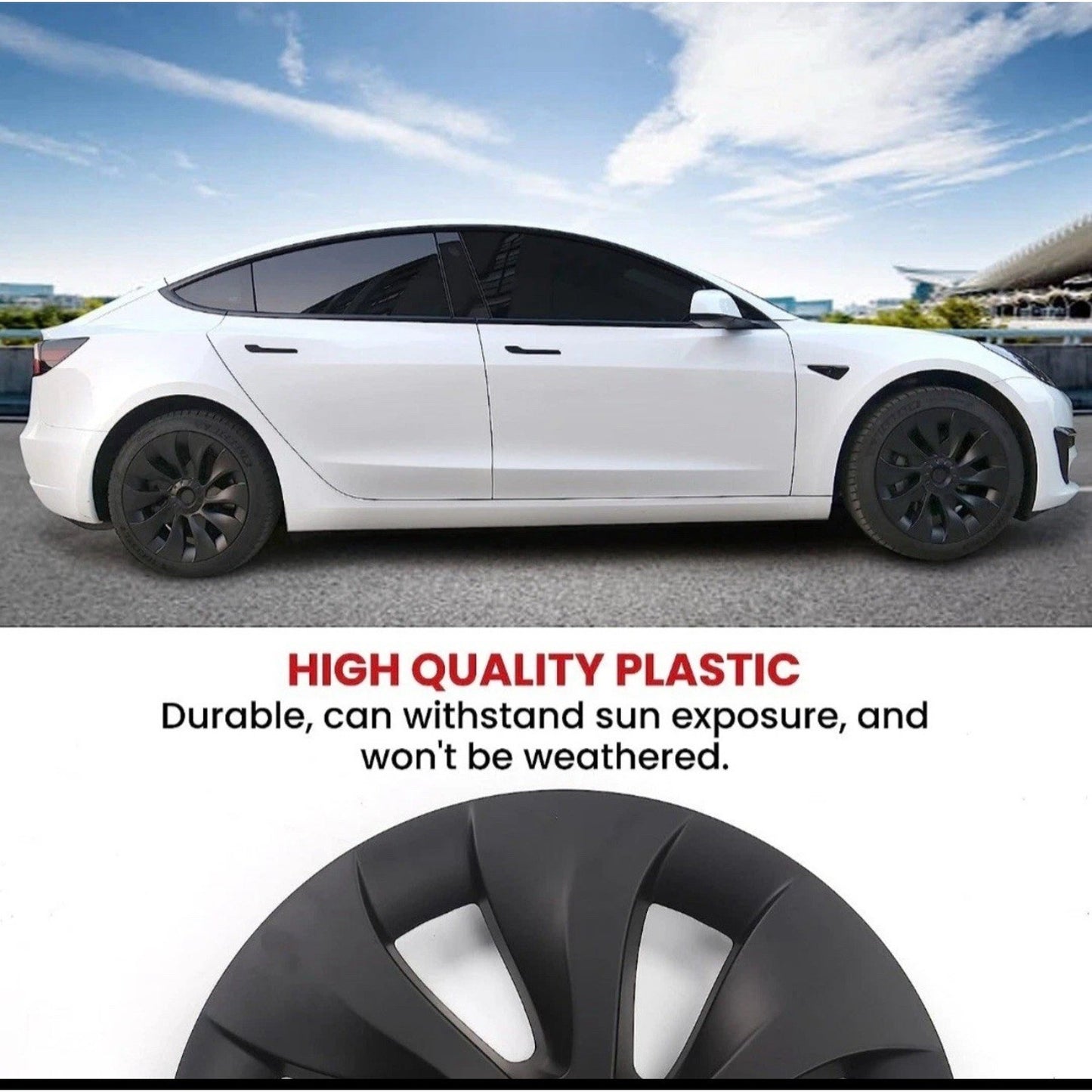 19 Inch Matte Black Hubcap Wheel Covers (4 Pcs) Fits Tesla Model Y