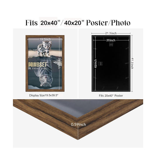 18x24 PICTURE FRAME Brown Wood Poster Frame Plexiglass, Large Photo Wall Frame