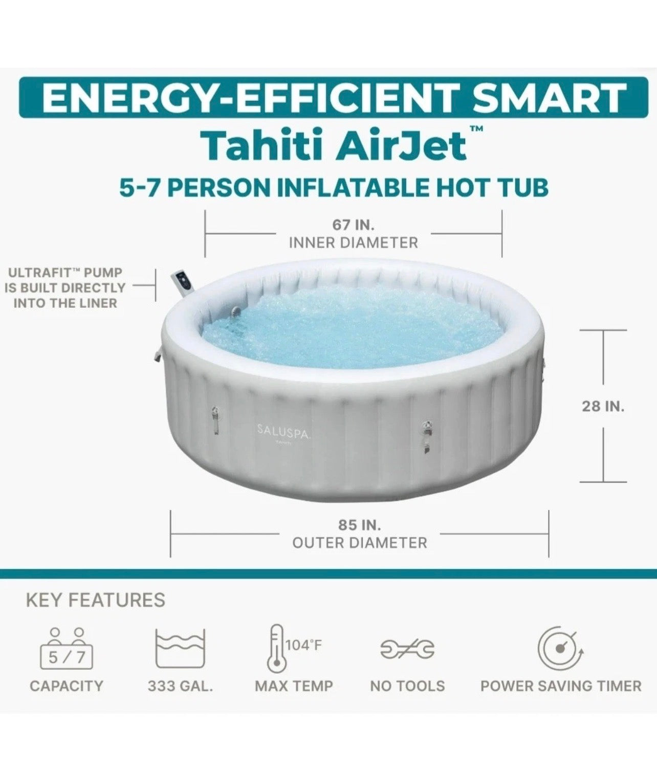 SaluSpa Tahiti Energy-Efficient Smart AirJet Inflatable Circle Hot Tub