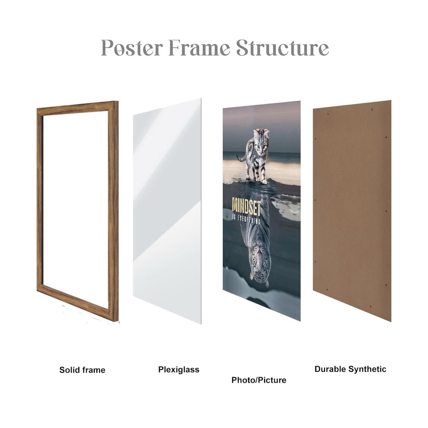 18x24 PICTURE FRAME Brown Wood Poster Frame Plexiglass, Large Photo Wall Frame
