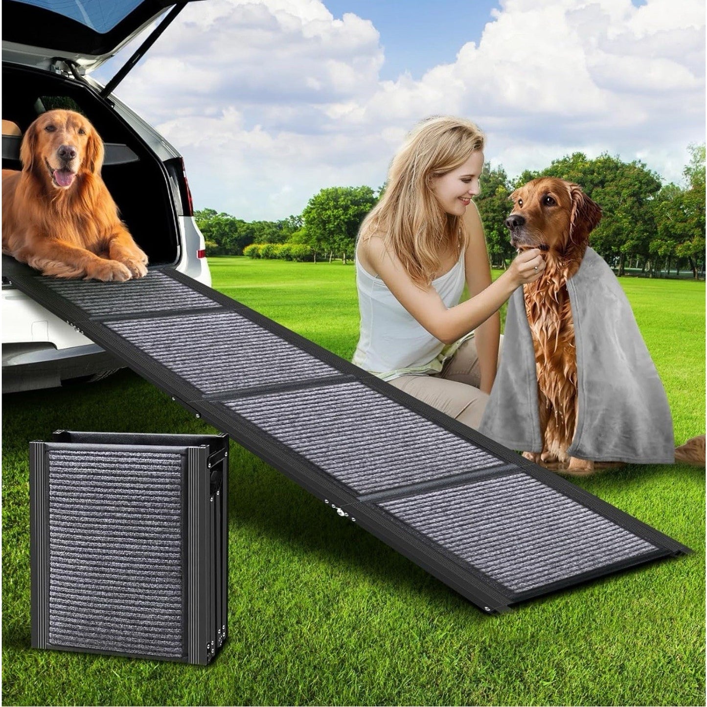PUPAINT CW-001 67" Long Portable Folding Pet Ramp, Grey Aluminum Alloy & Fiber new