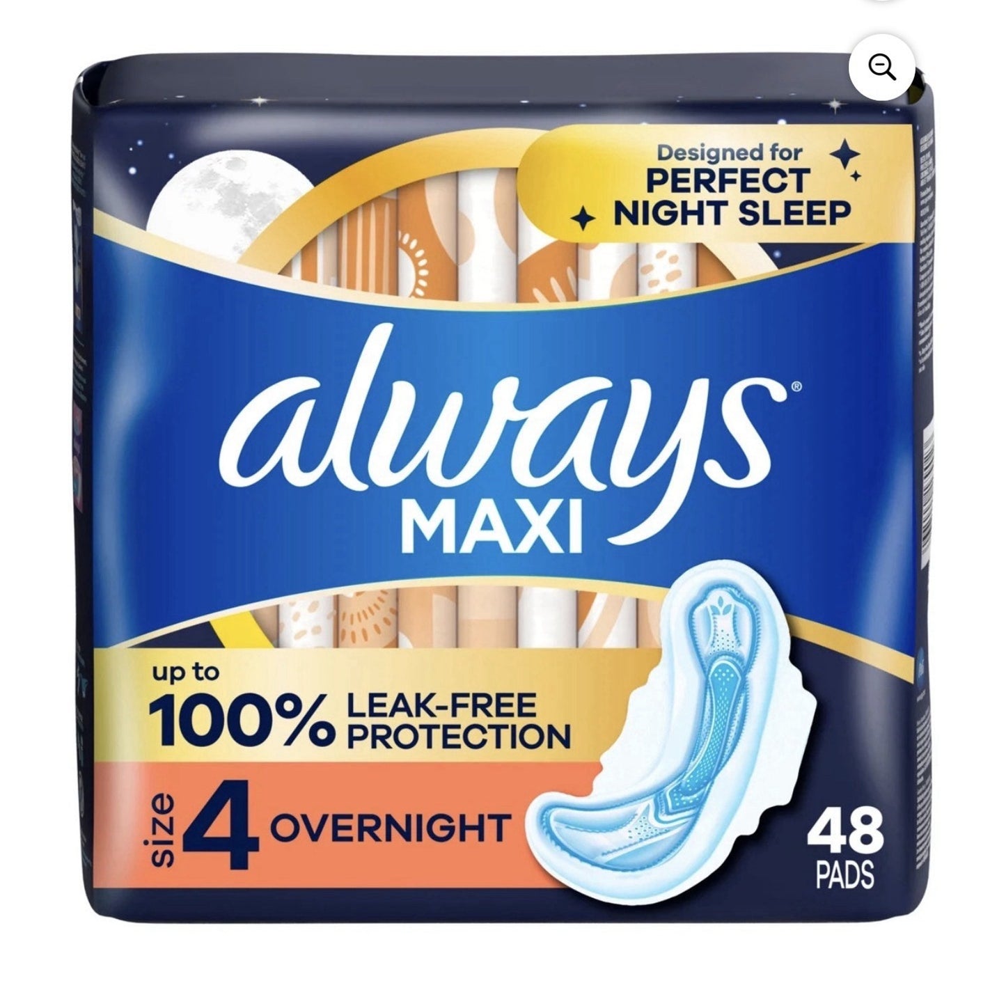 6 Package Always Maxi Overnight Pads with Wings, Size 4, Overnight 48 count