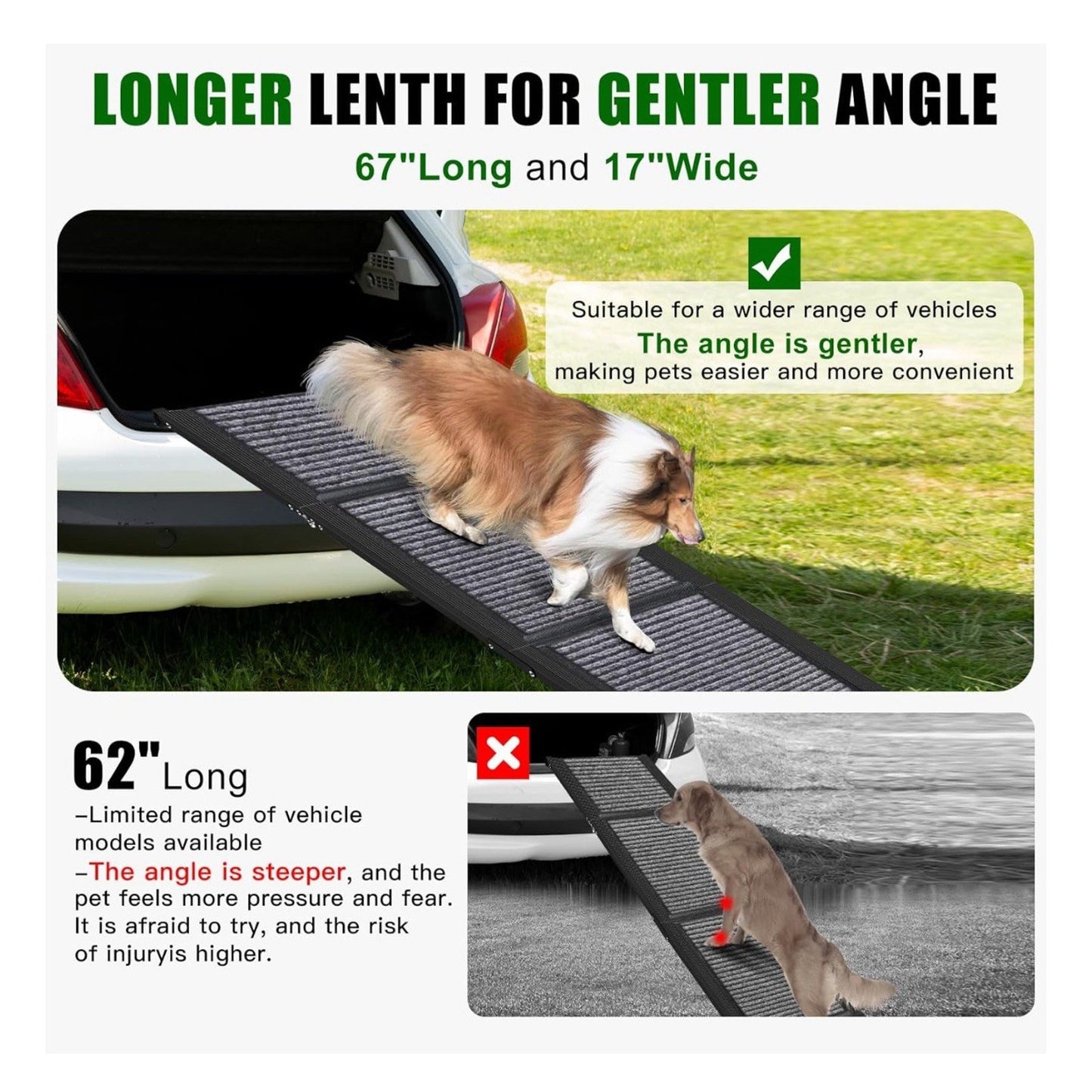 PUPAINT CW-001 67" Long Portable Folding Pet Ramp, Grey Aluminum Alloy & Fiber new