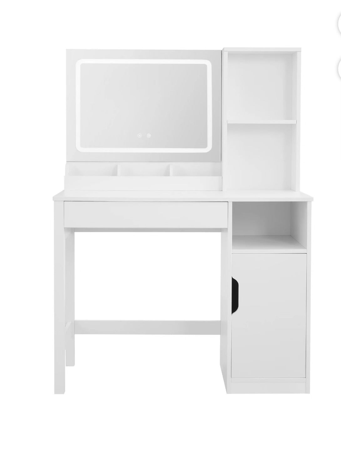 Vanity Table with Lighted Mirror and Storage, White