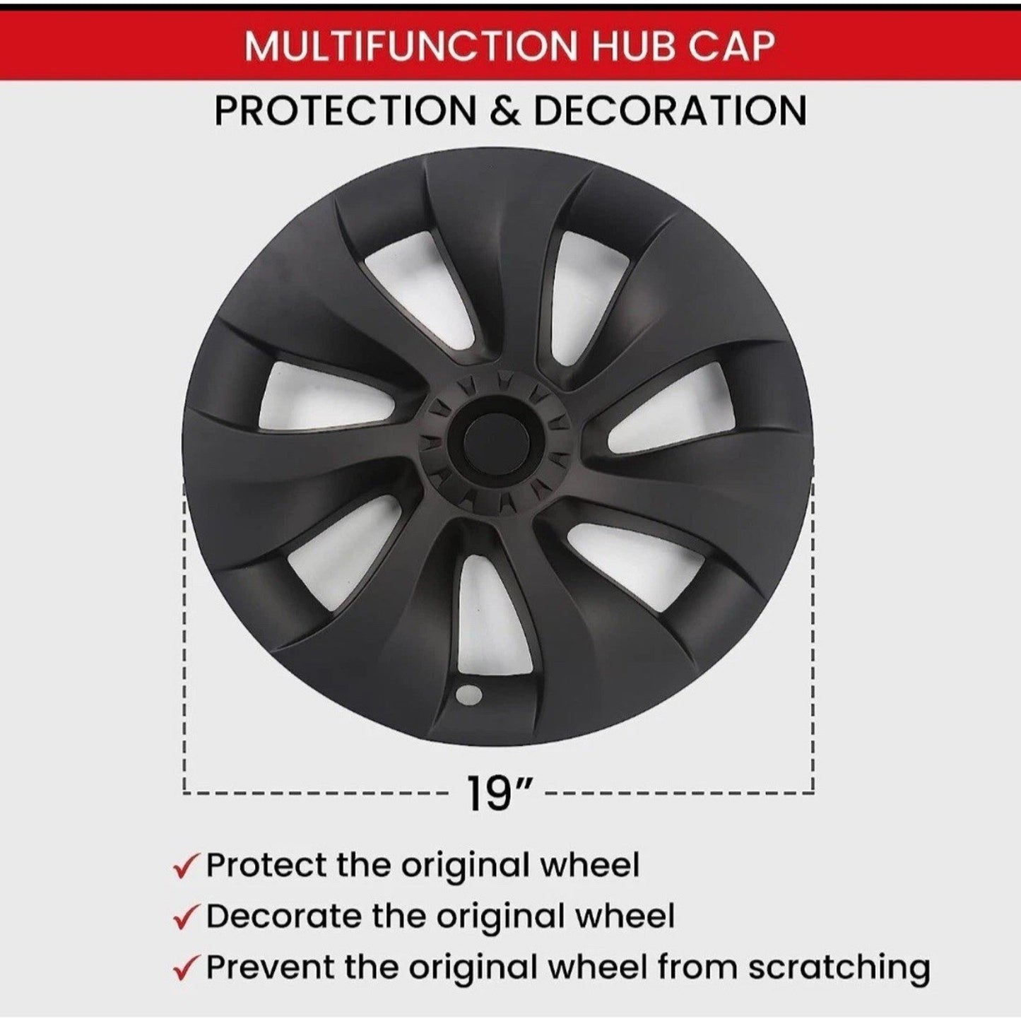 19 Inch Matte Black Hubcap Wheel Covers (4 Pcs) Fits Tesla Model Y