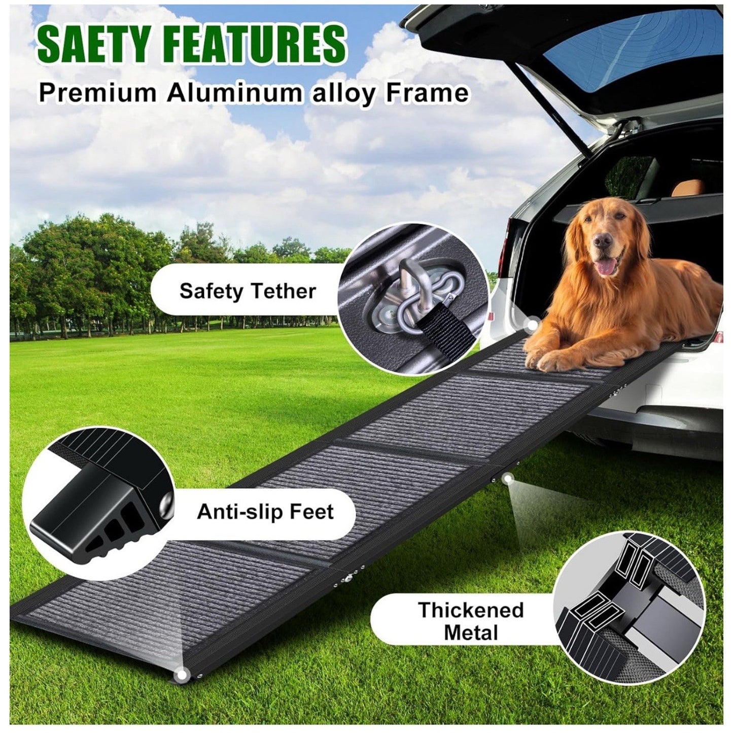 PUPAINT CW-001 67" Long Portable Folding Pet Ramp, Grey Aluminum Alloy & Fiber new