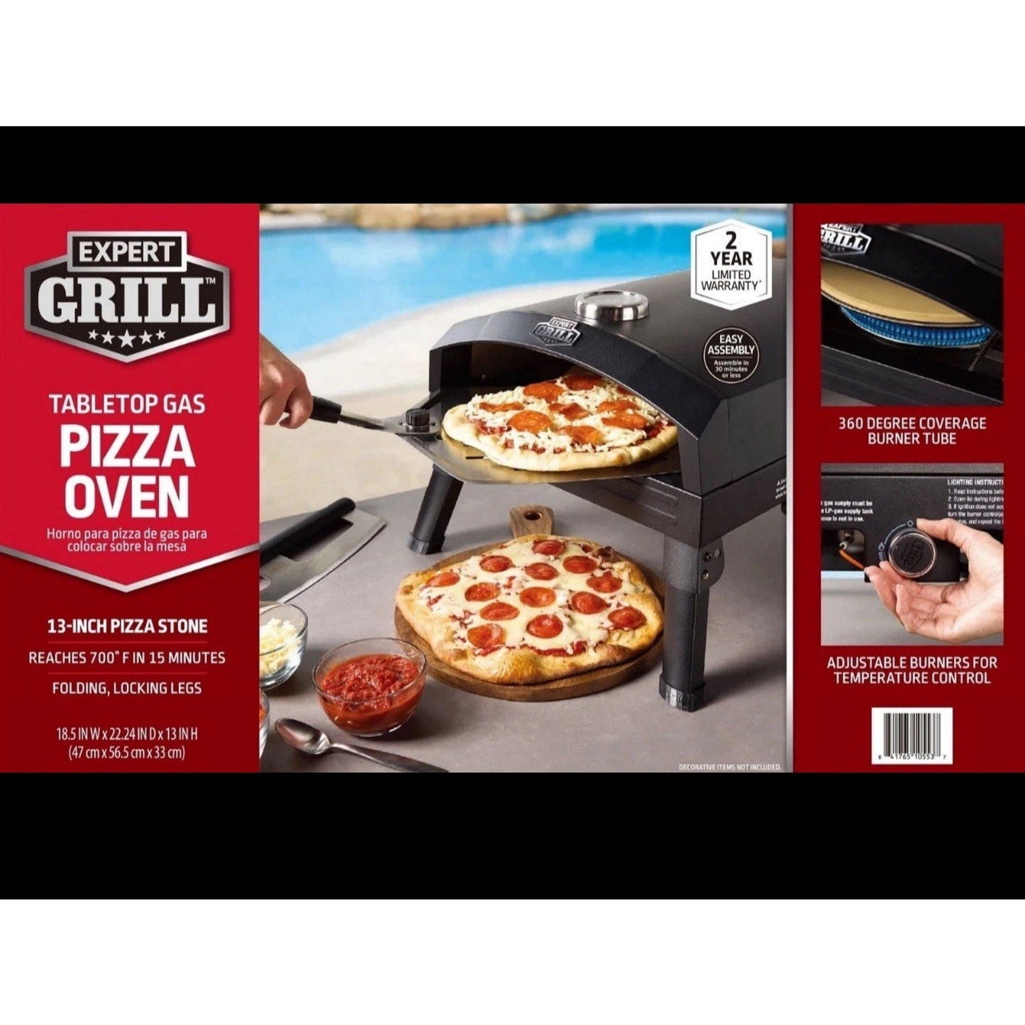 Expert Grill Black Tabletop P Gas Pizza Oven Outdoor 13" Stone 17,000 BTU