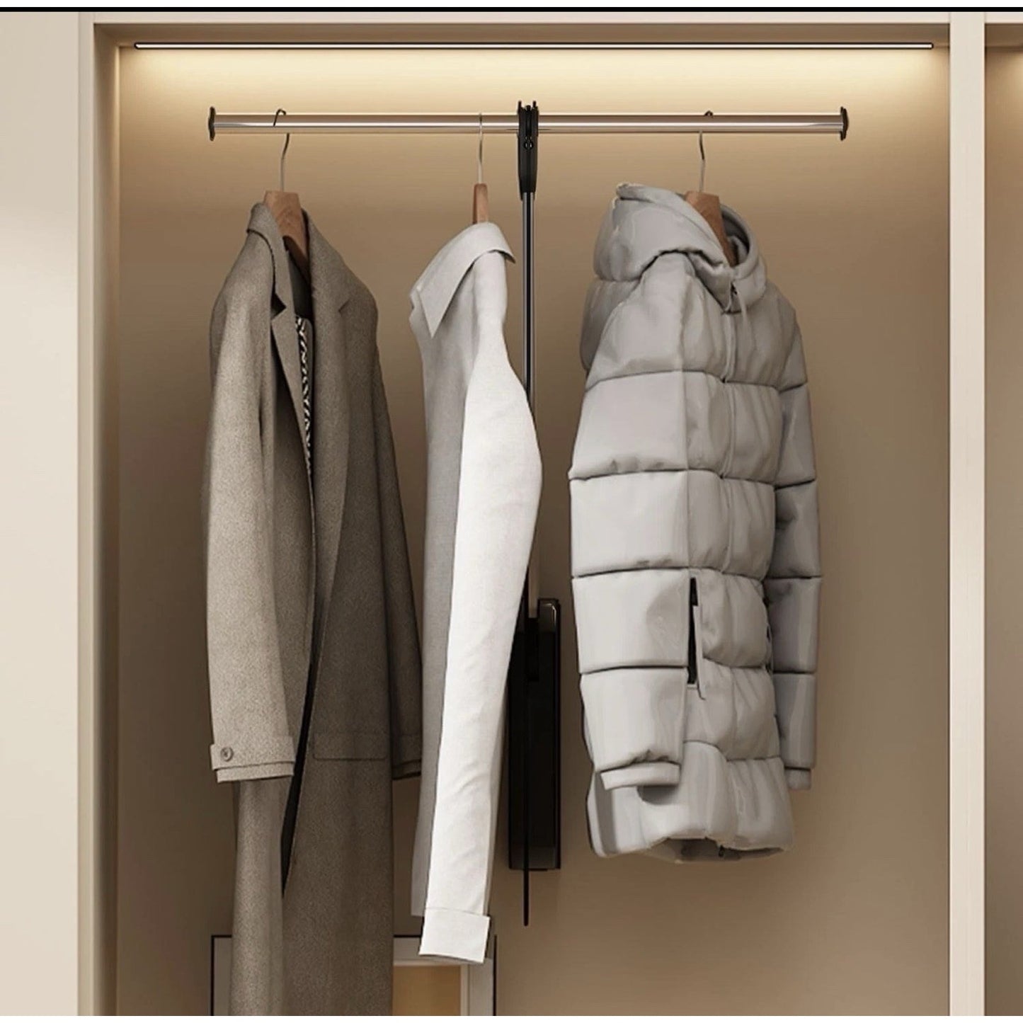 Pull Down Closet Rod, 26 Inch Soft-Close Buffering Clothing Organizer, Stainless
