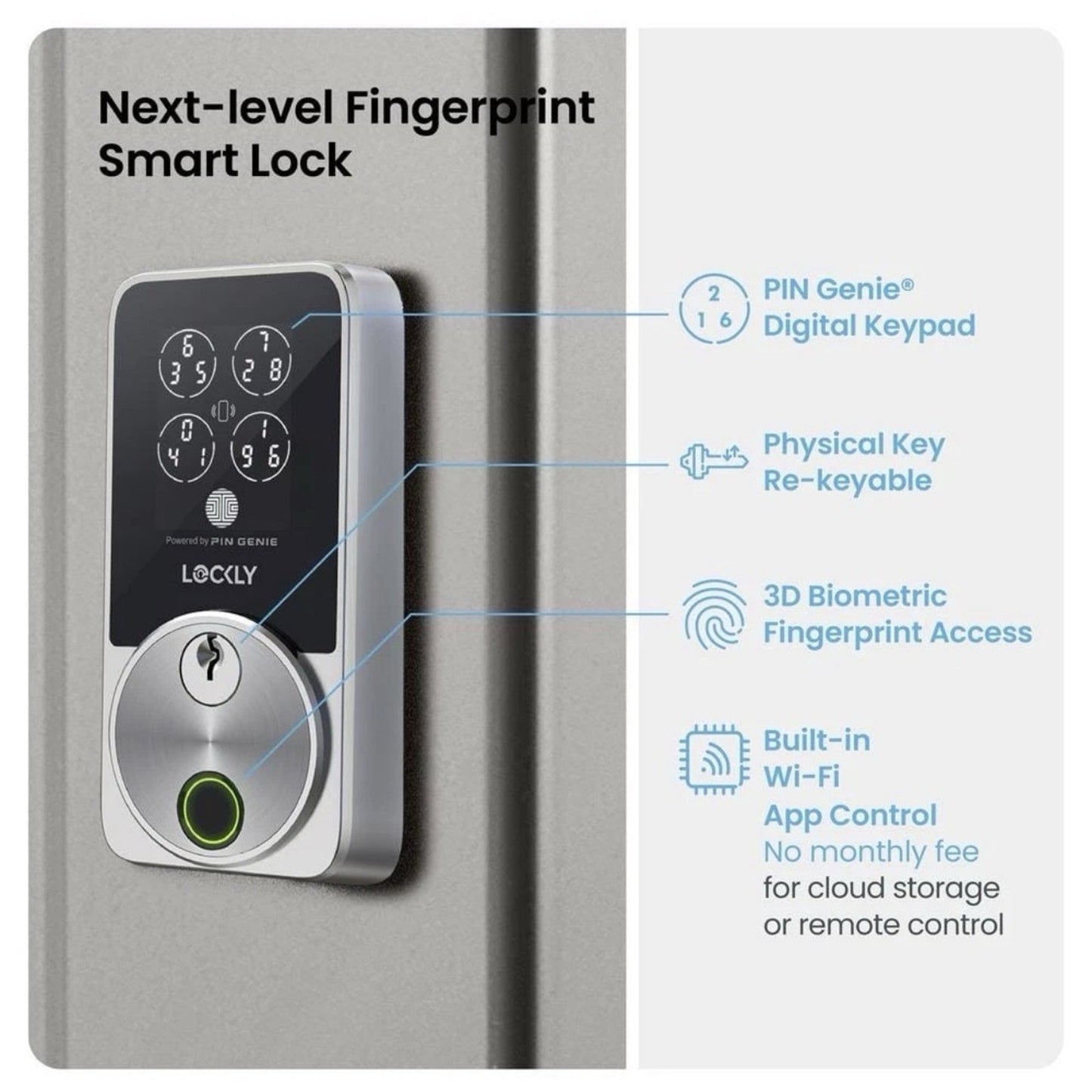 Lockly Secure Pro Zeno Series WiFi Smart Deadbolt Lock PGK728WHKSN Same Day Ship